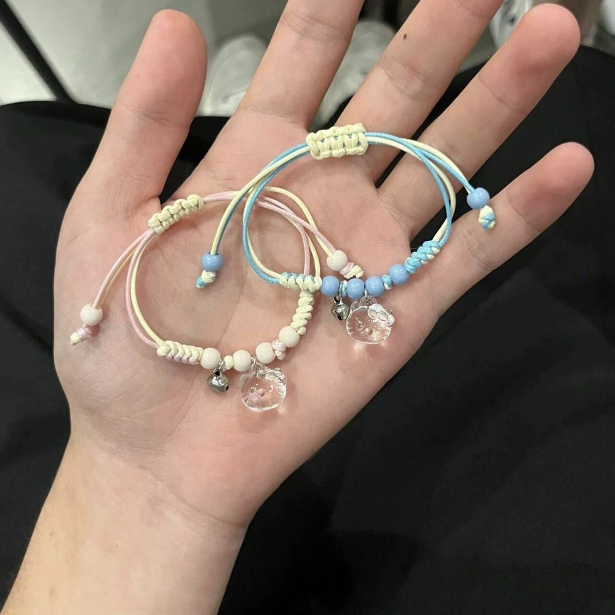 Плетен bracelet Hello Kitty (S-241) милый cartoon подвеска, ручная работа, розовый или синий