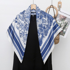Stylish and Versatile Korean-Style Women's Overcoat Scarf 90cm Elegant Silk Painting and Literary Print Scarf