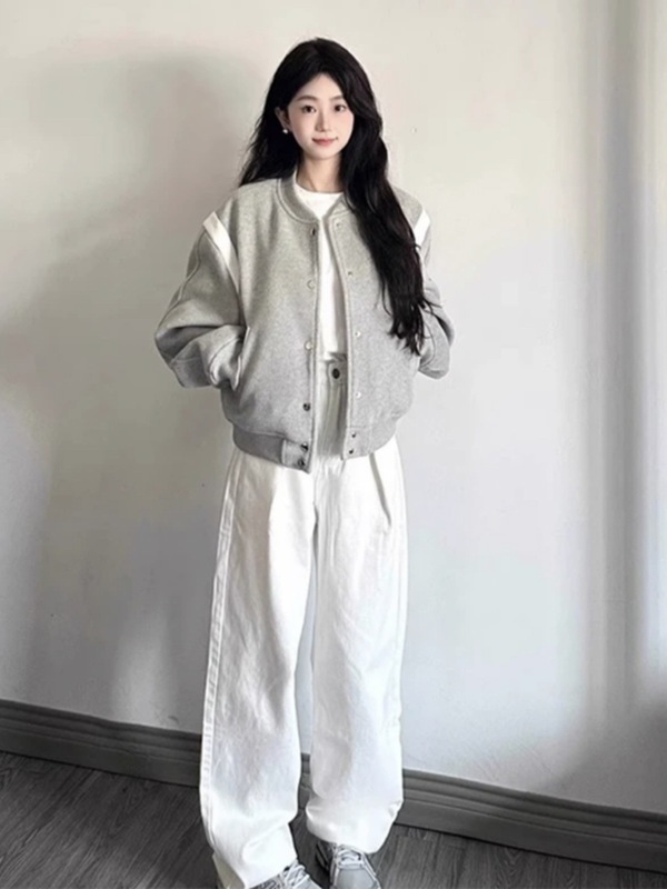 早初秋美式撞色拼接短款棒球服女2025新款春秋长袖宽松夹克外套|undefined