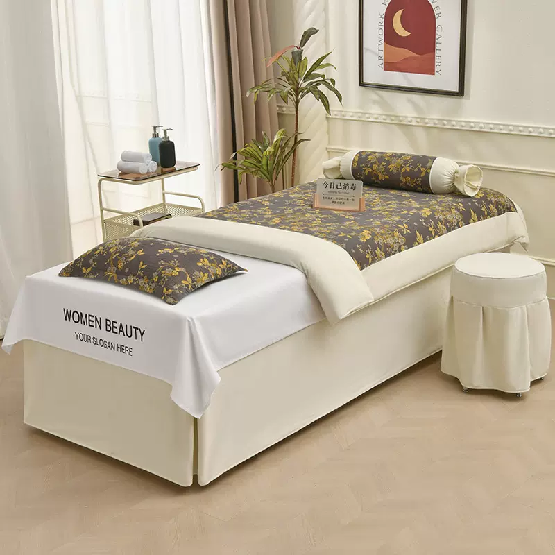 跨境高端SPA美容院专供床品全棉白色床罩被套会所浴巾浴裙工厂批