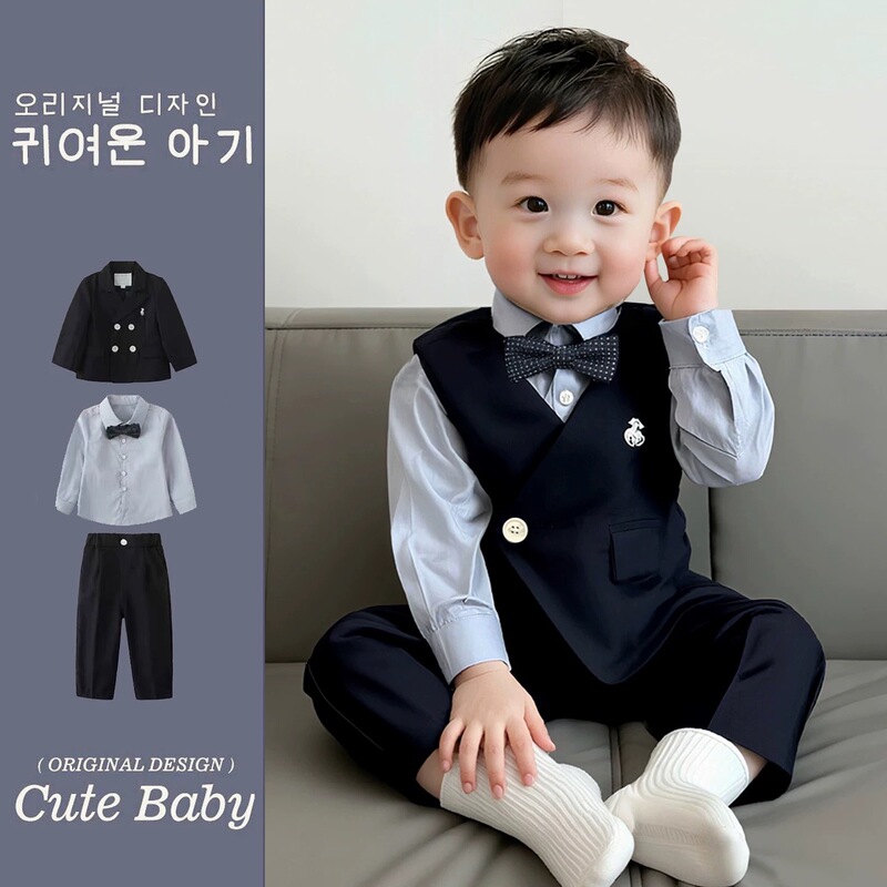 Baby Boy's One-Year-Old Formal Wear, New Spring and Autumn Style, Stylish British-Style Small Suit, Birthday Party Outfit, Boy's Host Suit Baby Boy's One-Year-Old Formal Wear, New Spring and Autumn Style, Stylish British-Style Small Suit, Birthday Party Outfit, Boy's Host Suit