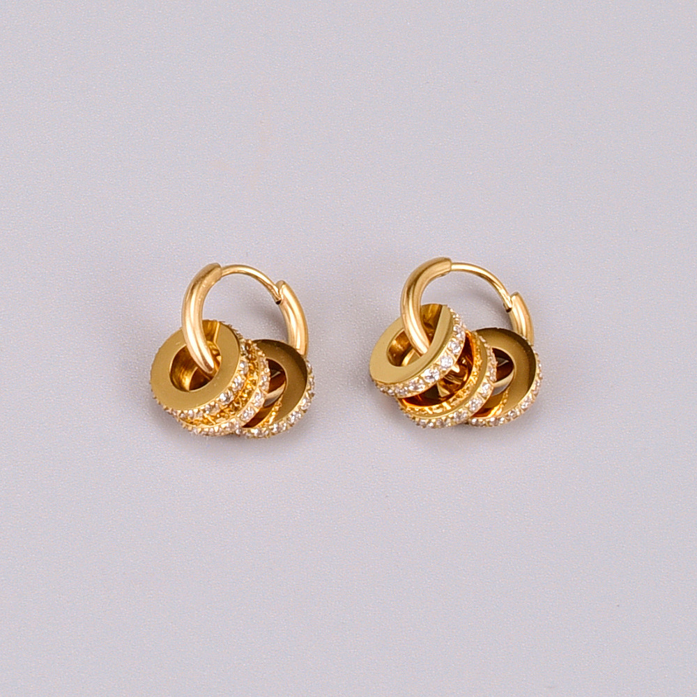 18K Real Gold Plated Plating Material Artificial Diamond Inlay Material Earrings Classification Fashion Geometric Plating Titanium Steel Artificial Diamond Earrings