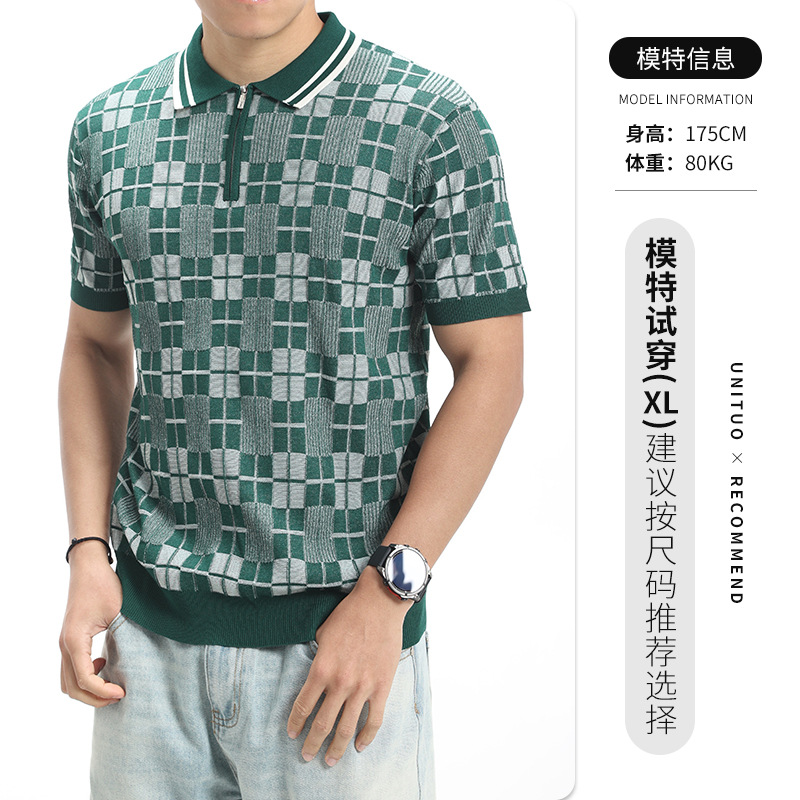 Hombres viejos estilos de dinero hielo tejedido polo camisa de verano 2026 con solapa de manga corta ropa de hombre de alta calidad casual hombre