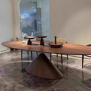 New Chinese Style Walnut Solid Wood Flying Saucer Dining Table Designer Villa Restaurant Furniture Oval Desk