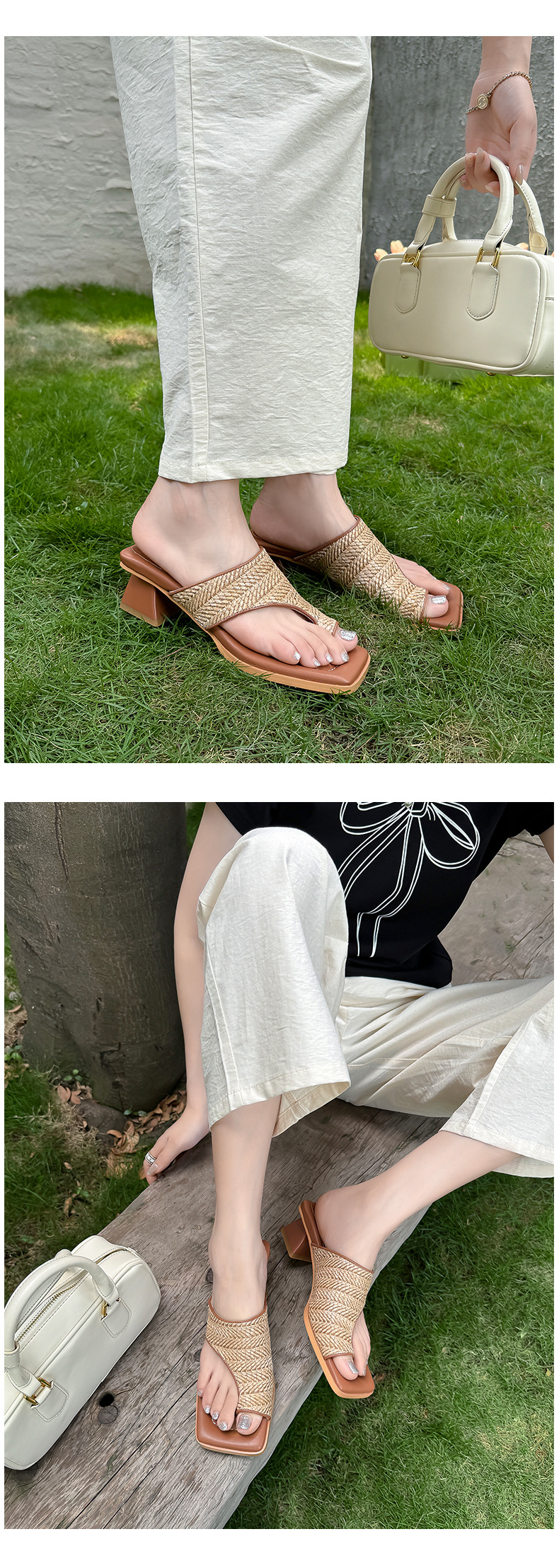 Dép sandal cao gót nữ hở mũi kiểu Pháp đan chéo, gót cao 9 cm, đế mềm — Màu cà phê (Nâu) chi tiết 12