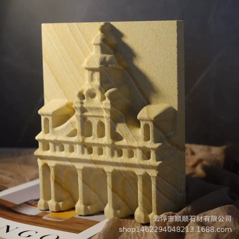 大理石法式古堡建筑摆件砂岩城堡立体浮雕轻奢感装饰样板房家居