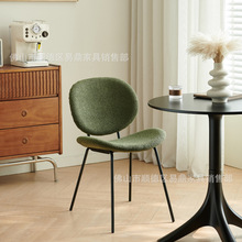 加厚餐椅家用现代简约咖啡厅弧形铁艺网红休闲椅羊羔绒金属化妆椅
