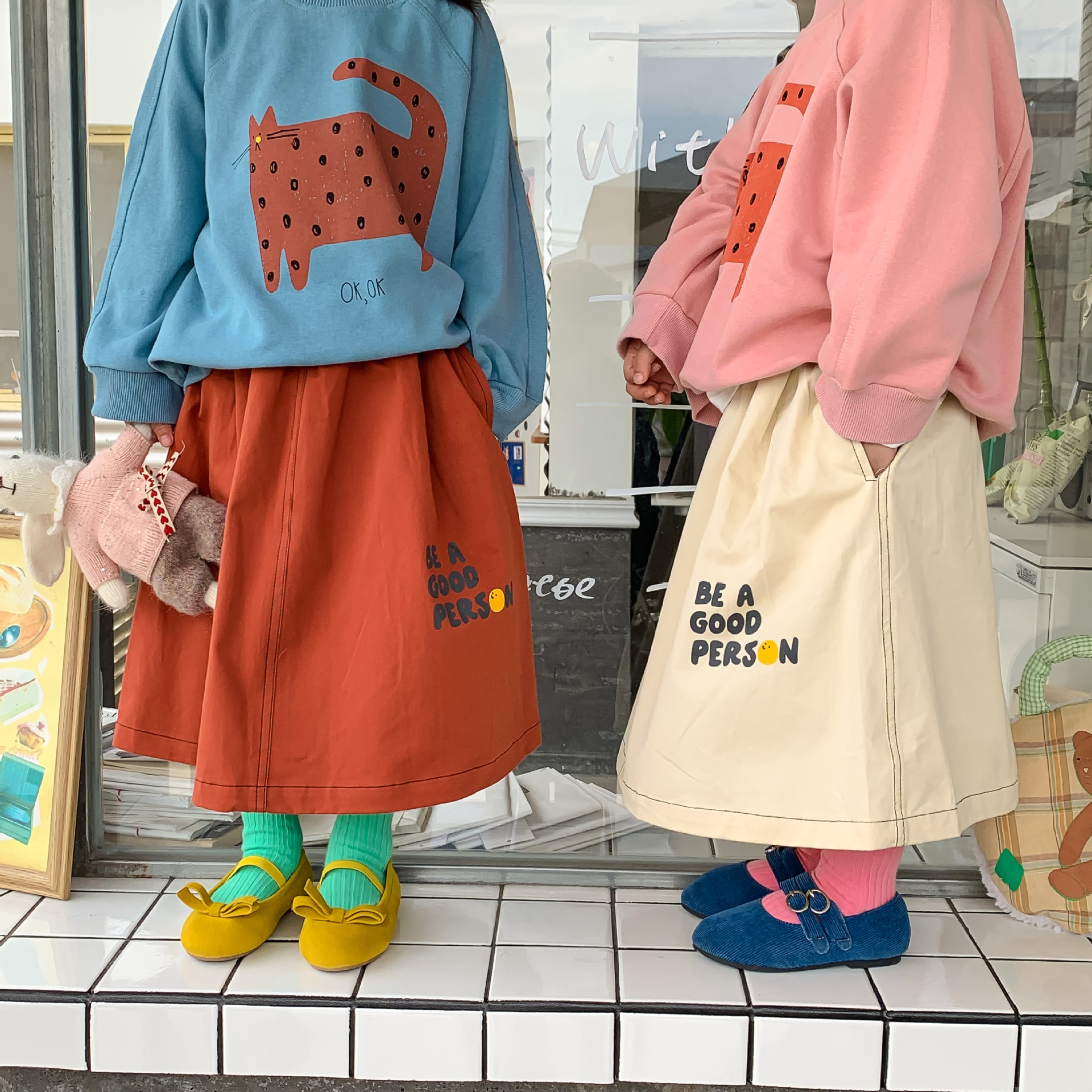 Wheat Field Season Spring And Summer Children's Smiling Face Letter Skirt Girls Long Skirt Half Skirt Korean Children's Clothing