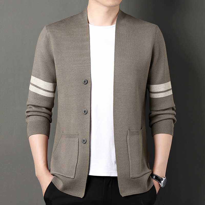 Trendy Men's Cardigan Sweater Long Sleeve Spring and Autumn High-End Middle-Aged Men's Two-Bar Stylish Handsome Knitwear Jacket Trendy Men's Cardigan Sweater Long Sleeve Spring and Autumn High-End Middle-Aged Men's Two-Bar Stylish Handsome Knitwear Jacket