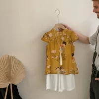 Детский костюм Тан для девочек, повседневная одежда, комплект ханьфу, лето 2025, новинка, большой размер, китайский стиль, длинные брюки для девочек