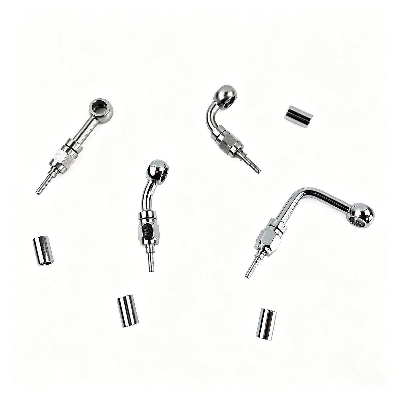 M10 motorcycle nickel-plated brake hose connector 0-degree/28-degree/90-degree extended fish-eye crimp hydraulic connector