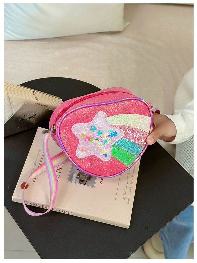 178g Weight Polyester Lining Material Zipper Closure Type Single Shoulder Strap Strap Type Shoulder Bag, Crossbody Bag Bags Type Daily Occasion Pu Leather Material Star, Stripe Pattern All Seasons Season Kid'S Gender Cute Style Heart-shaped Shape Kid'S Pu Leather Star Stripe Cute Heart-shaped Zipper Shoulder Bag Crossbody Bag 15