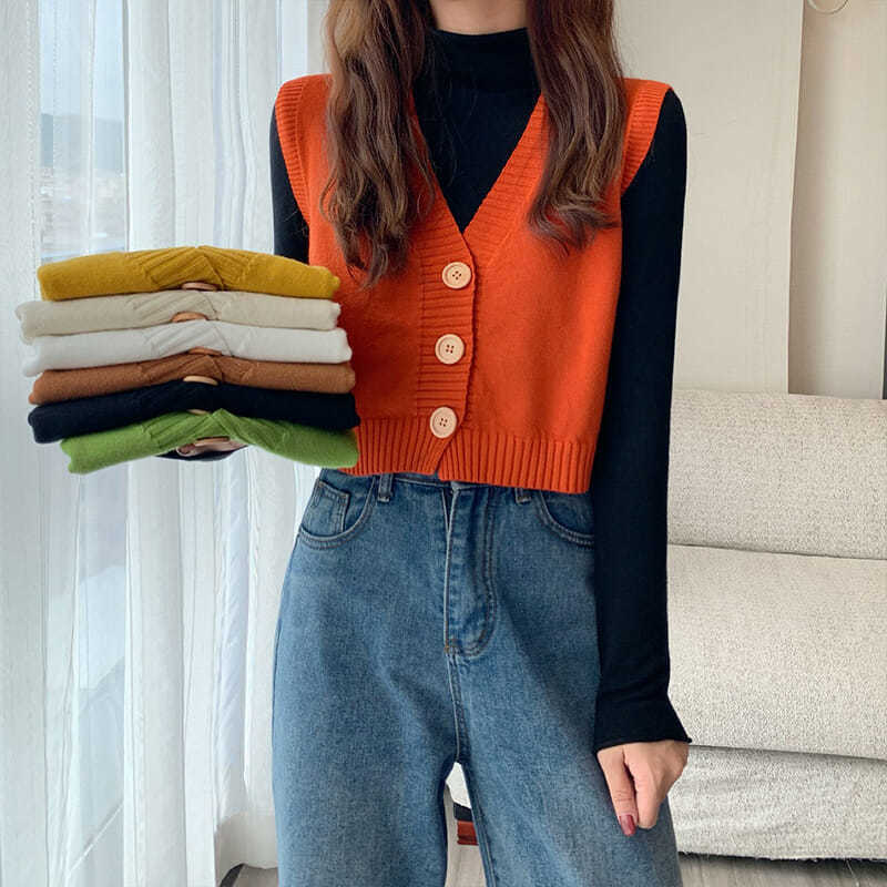 网红针织开衫马甲女2025年秋冬新款韩版外穿百搭V领短款马夹小衫|undefined