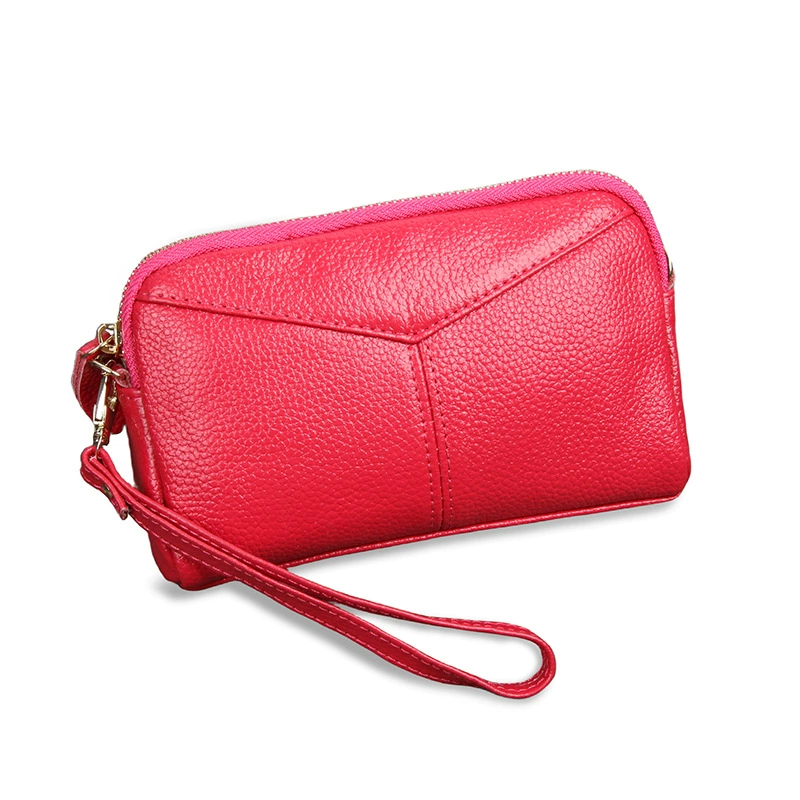 Fashionable small clutch bag with zipper, wrist bag, purse, long wallet, shoulder bag, genuine leather, Korean style