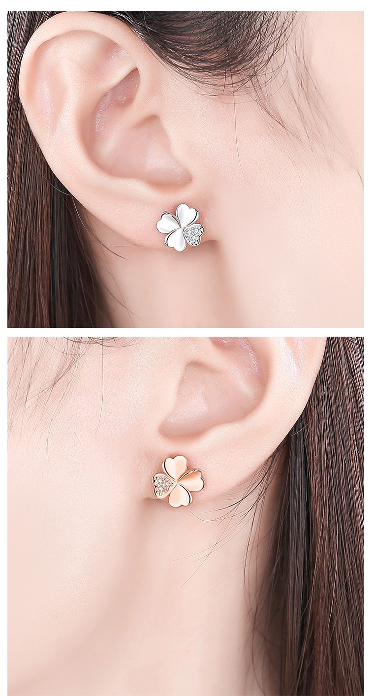 Simple Style Leaf Sterling Silver Plating Zircon Ear Studs 1 Pair display picture 1
