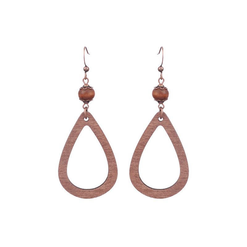 1 Pair Retro Simple Style Triangle Water Droplets Wood Iron Drop Earrings display picture 13