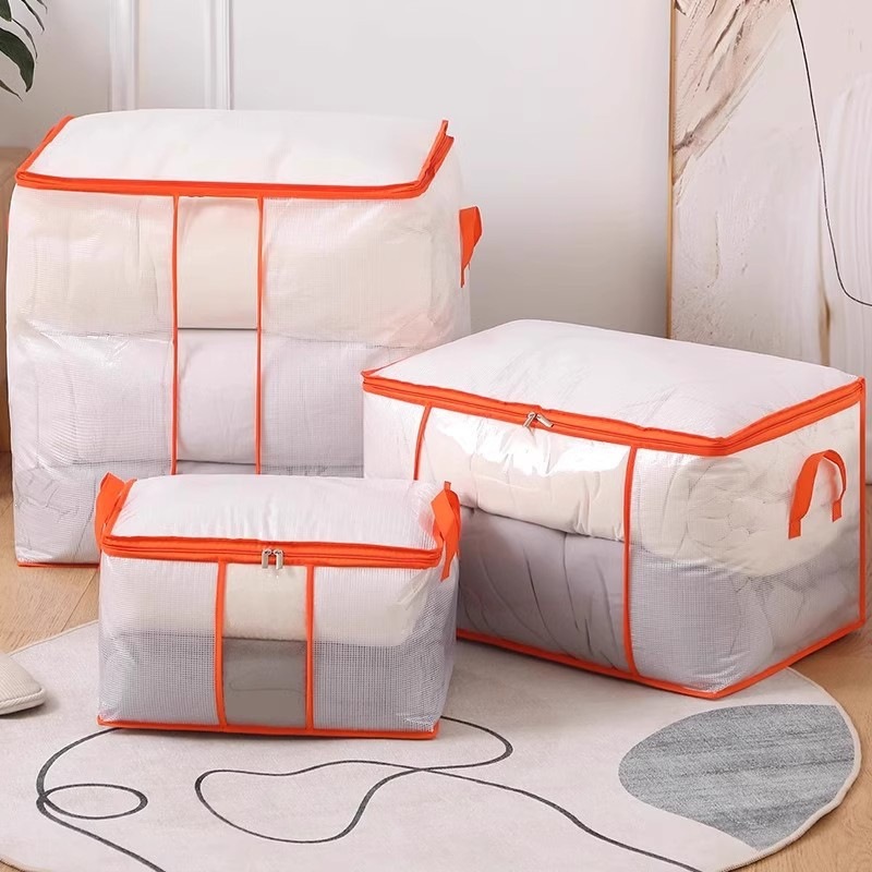 Transparent Mesh Quilt and down Jacket Storage Bag, Waterproof Foldable Washable Clothing and Pants Organizer Set for Moving