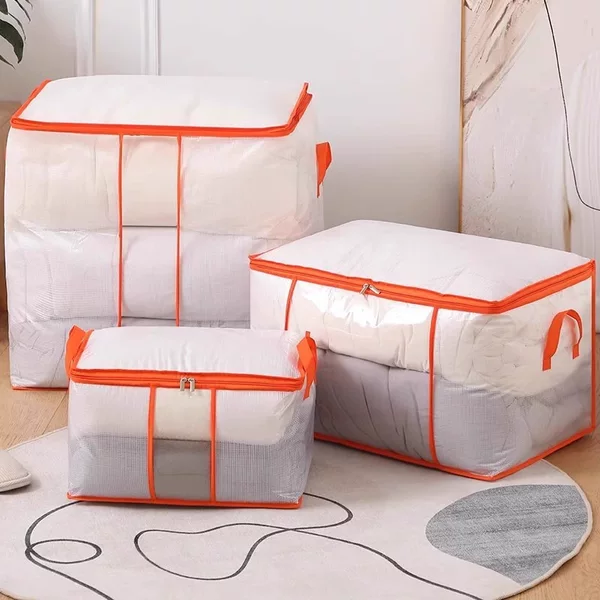 Transparent Mesh Quilt and down Jacket Storage Bag, Waterproof Foldable Washable Clothing and Pants Organizer Set for Moving