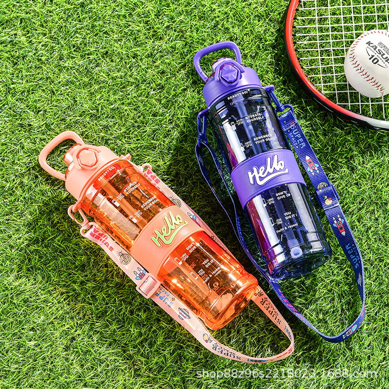 Amazon Shake2024 nuevo HELLO doble bebida taza portátil de plástico hervidor deportivo masculino verano al aire libre