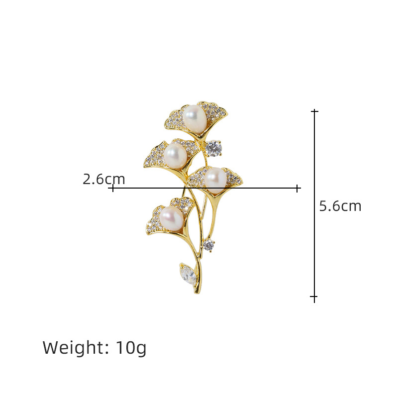 Bronce micro-cinturón piedra perla agua dulce broche de hoja de abeto temperamento flor pectoral personalidad ligera accesorios de lujo broche de hoja