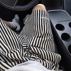 黑白条纹拼接短裤男夏季薄款针织休闲运动裤子宽松cleanfit五分裤