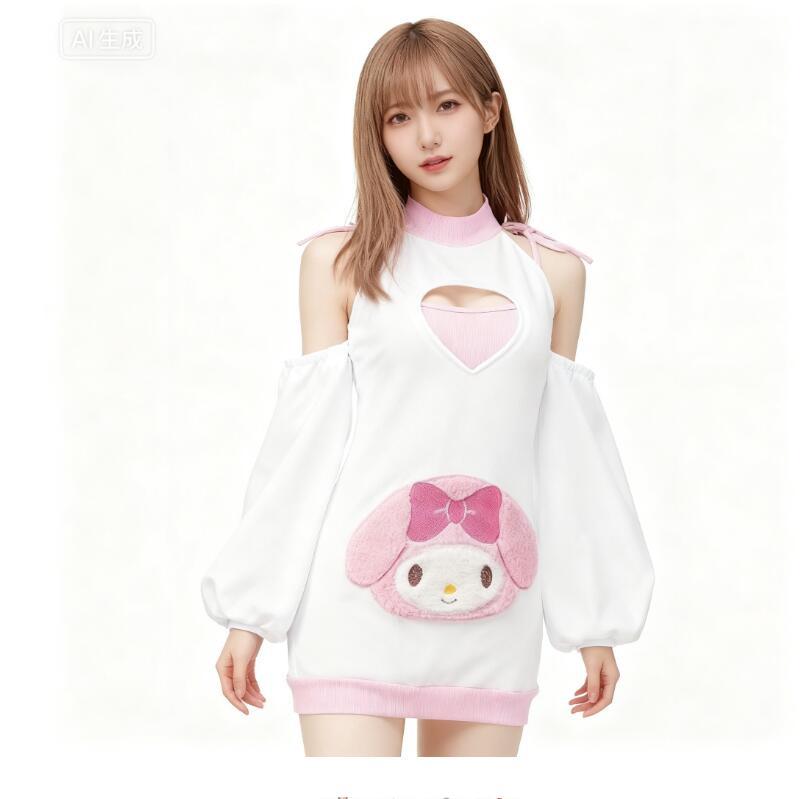Two-Dimensional Soft Cute Clothing Sexy Bunny Embroidered Sweatshirt Cute Halter Pajamas Female Anchor Performance Clothing C2019