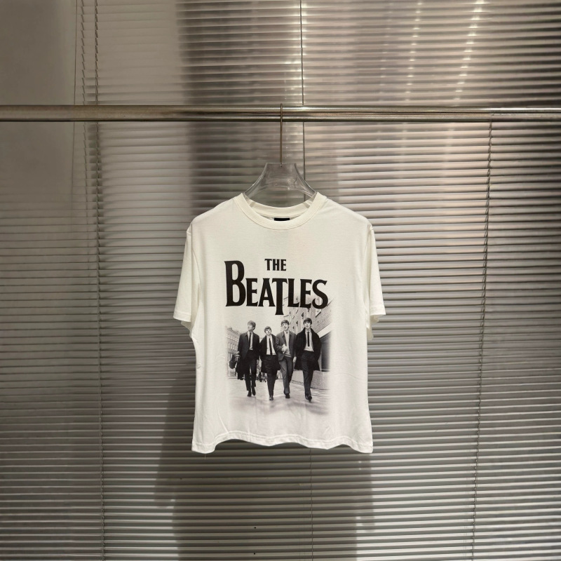 The Beatles vintage rock band portrait print distressed cotton short-sleeve T-shirt