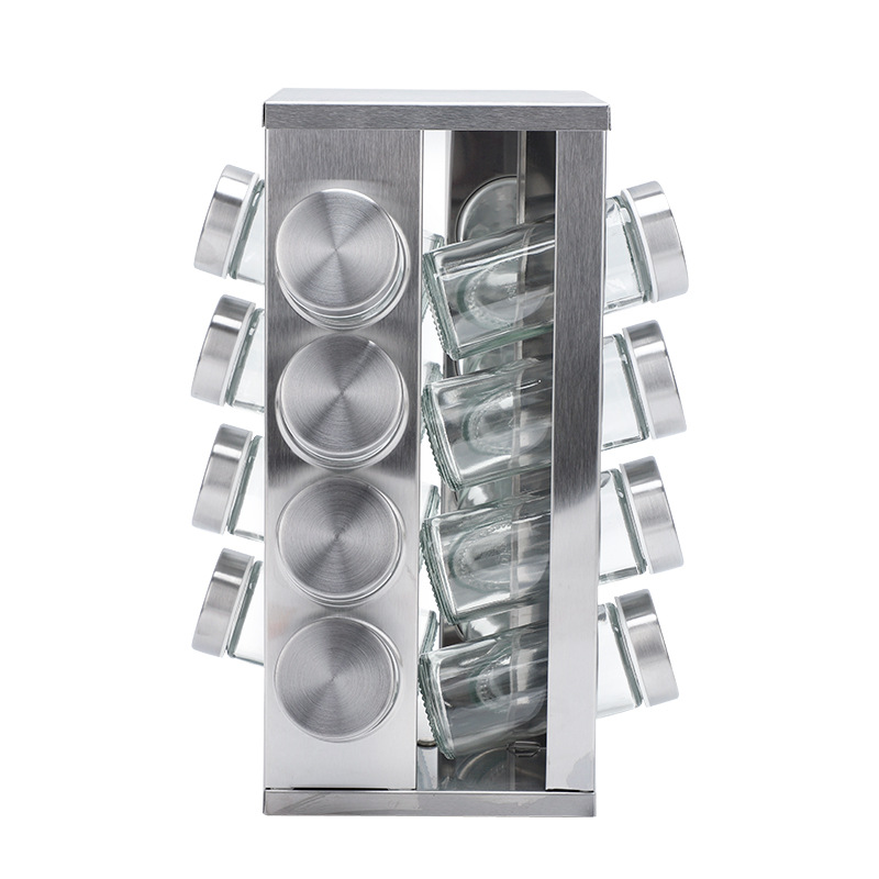 Suministro directo de fábrica de acero inoxidable traje condimento frasco de vidrio condimento botella cocina madera grano inferior comino pimienta condimento botella