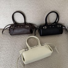 赵露思同款腊肠包2025新款头层植鞣牛皮复古机车包手提斜跨法棍包