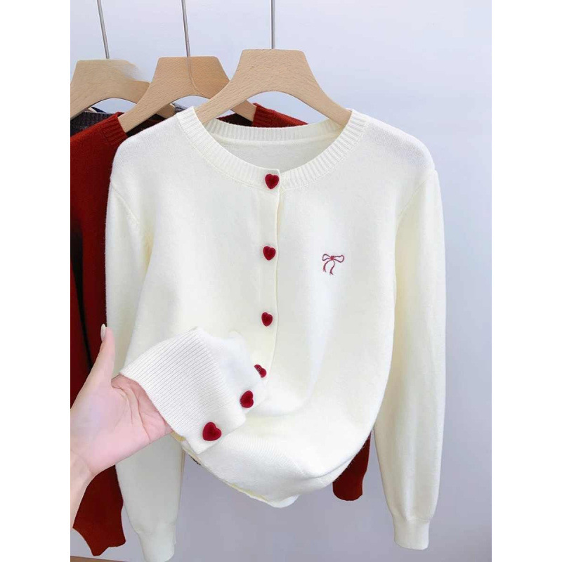 Embroidered Bow Long-Sleeved Knitted Cardigan Jacket for Women Autumn Inner Layer Sweater 2026 Spring and Autumn New Style Top Embroidered Bow Long-Sleeved Knitted Cardigan Jacket for Women Autumn Inner Layer Sweater 2026 Spring and Autumn New Style Top