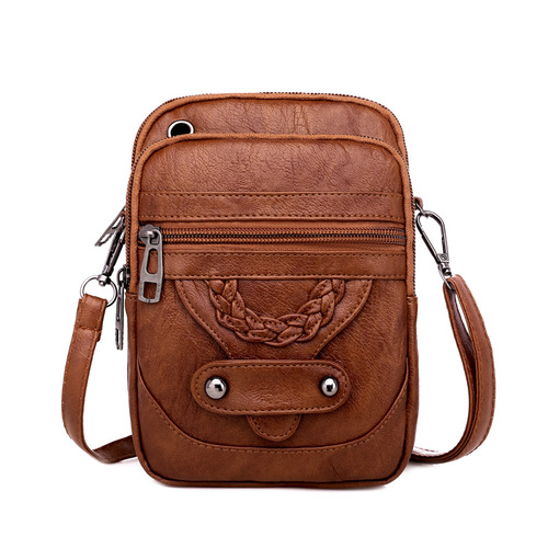 Women's cross-body bag, new textured shoulder bag, mobile phone bag, soft leather, European and American style, mature fashionable retro small bag