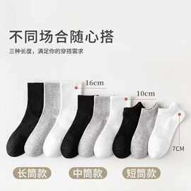 男士短袜棉袜子吸汗防摩擦黑白灰百搭中筒休闲长筒纯色袜子批发