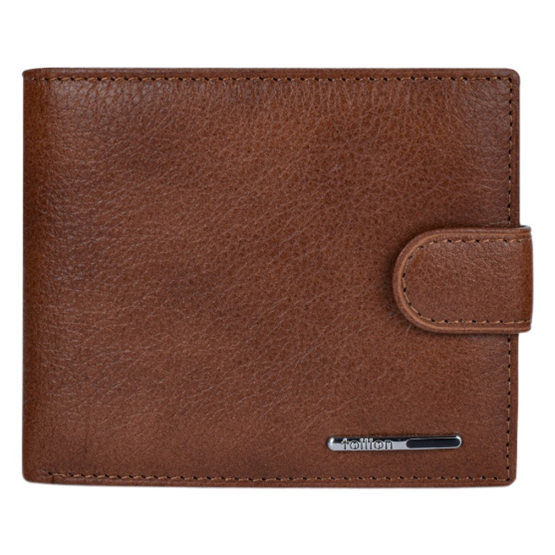 Versatile Black Genuine Leather Men's Wallet for the Workplace, First-Layer Cowhide Snap Button Coin and Card Holder, In-Store Supply Source