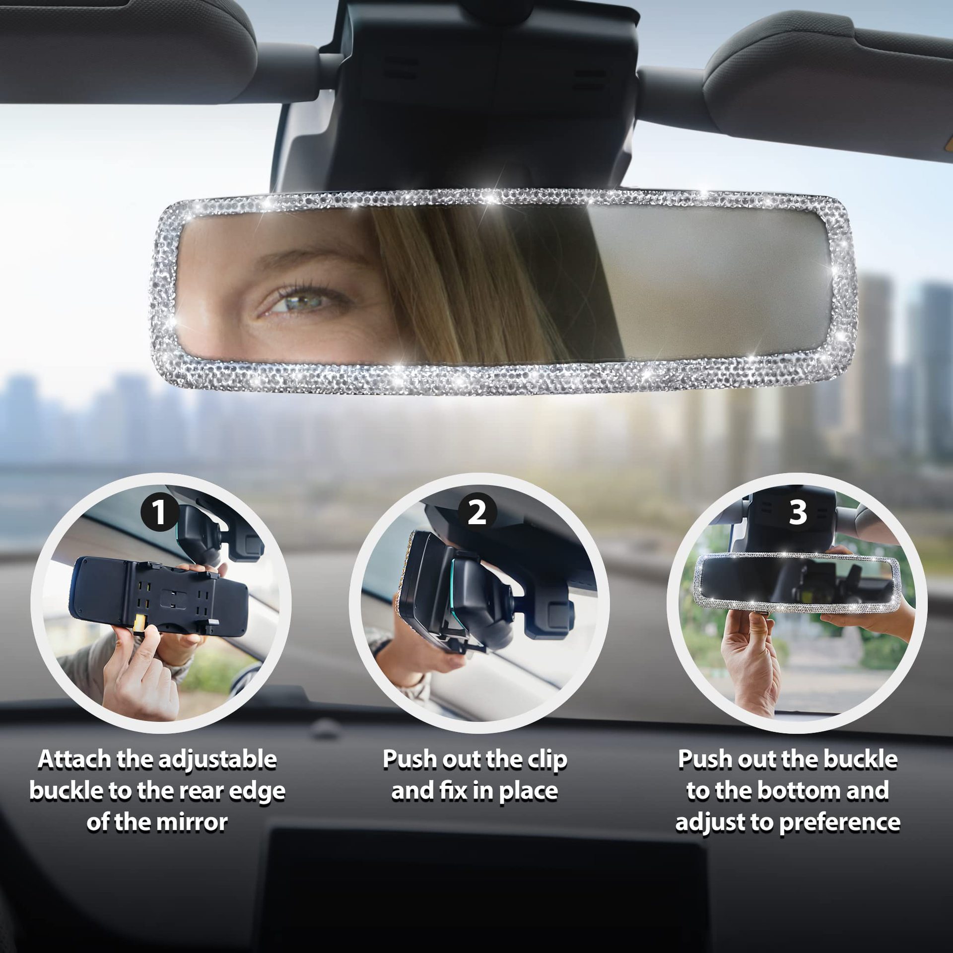 Car-mounted diamond-encrusted rearview mirror cover, car interior accessories, car parts, decorative car blind spot mirror, manufacturer wholesale