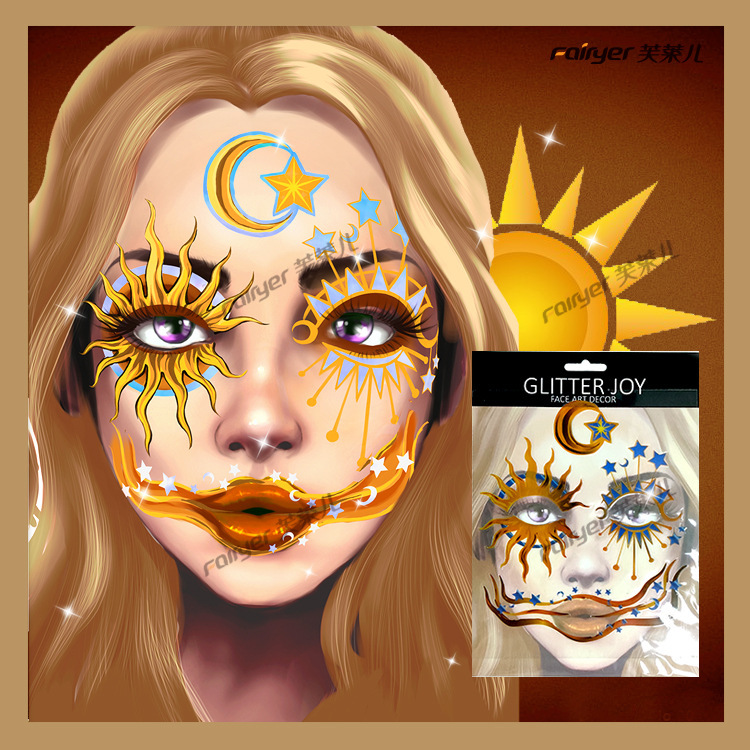 Cross-Border Music Festival Party Makeup Stickers Halloween Horror Face Stickers Reflective Laser Stickers Tattoo Stickers Painted Waterproof Cross-Border Music Festival Party Makeup Stickers Halloween Horror Face Stickers Reflective Laser Stickers Tattoo Stickers Painted Waterproof