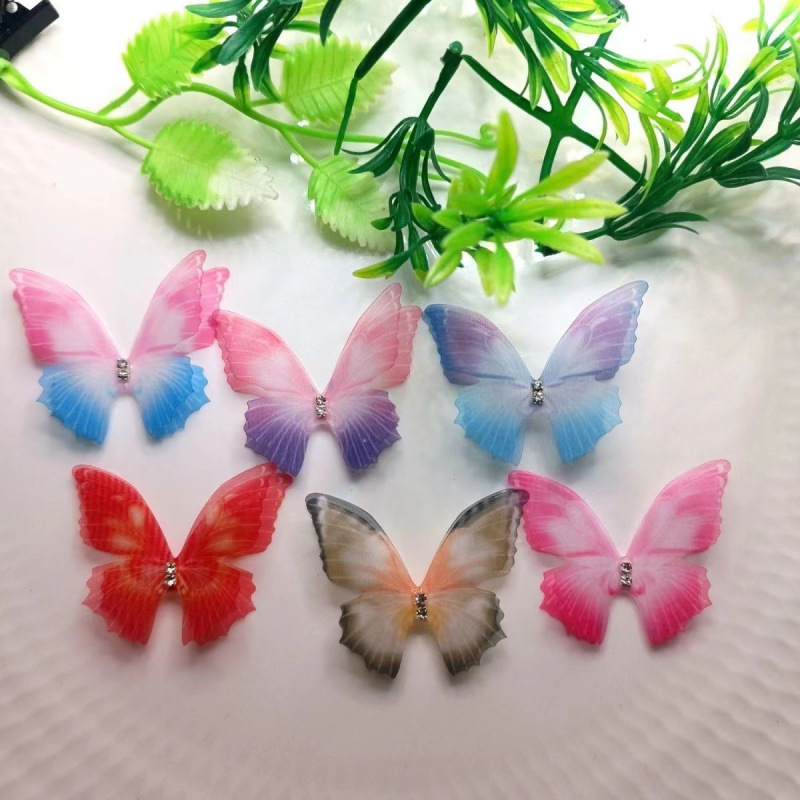 3D Double-Layer Rhinestone 5cm Tulle Butterfly Handmade DIY Face Stickers Eye Makeup Facial Decoration Accessories for Makeup Artists