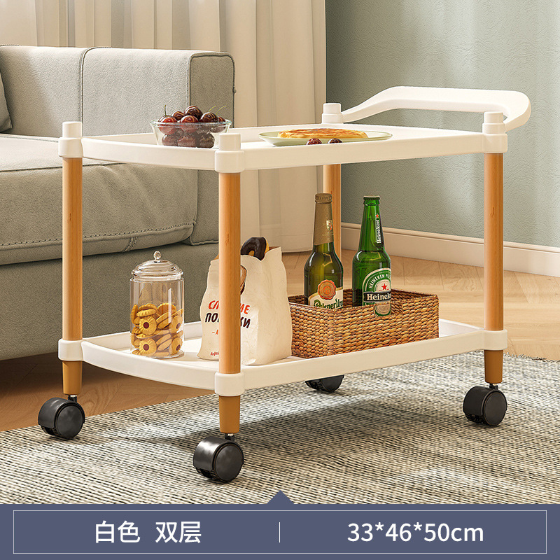 Estante de carro de cabecera de viento crema Estante de almacenamiento de bocadillos multicapa con ruedas para el hogar simple Estante de almacenamiento de teléfonos móviles