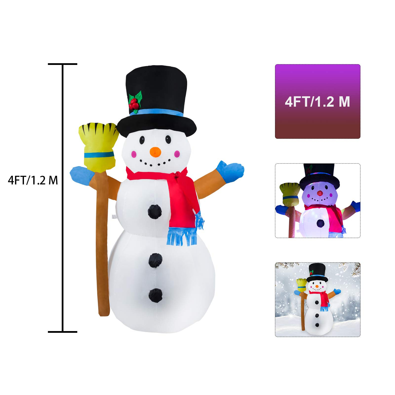 Venta directa de fábrica 1,2 m Navidad muñeco de nieve inflable modelo inflable incorporado LED giratorio luces de colores decoraciones de escena de Navidad