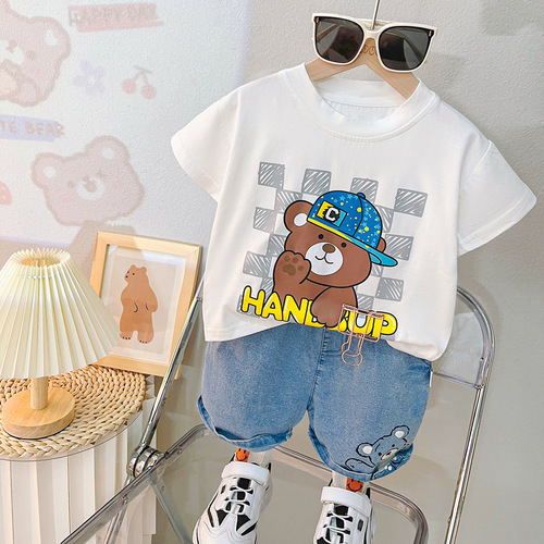Set of two summer outfits for boys, stylish thin jeans for toddlers, fashionable new summer clothes for kids, boys' summer suits, 2888.
