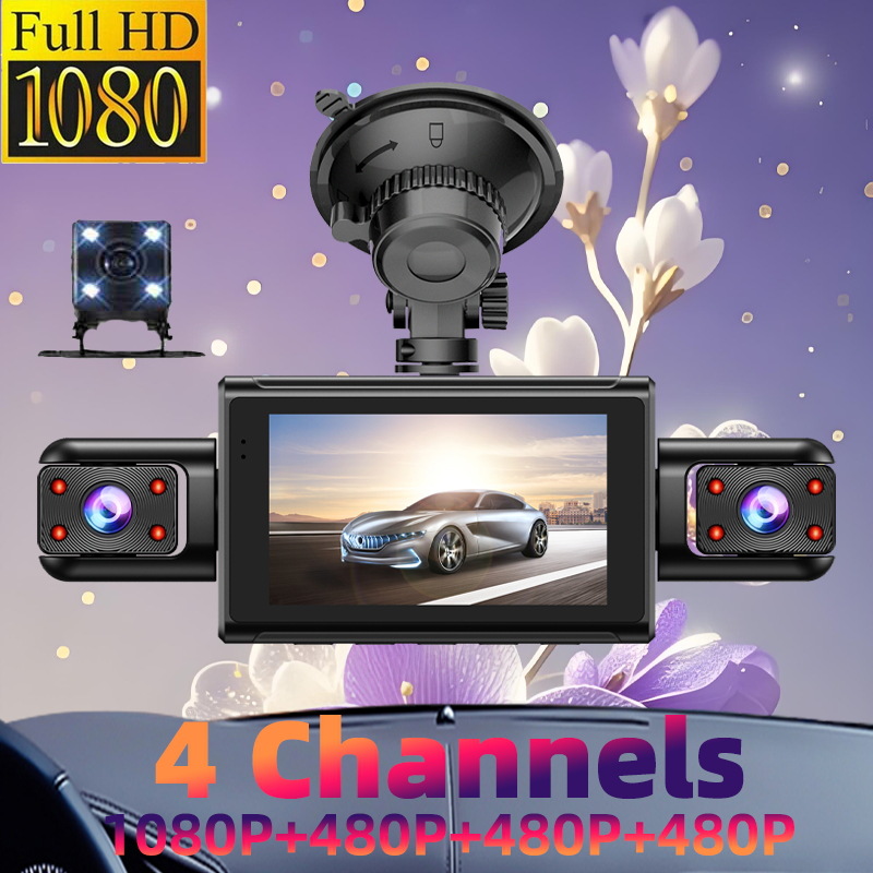 Cross-border high-definition 4-camera dashcam with interior and exterior, front, rear, left, and right panoramic views, with WiFi and car reversing camera
