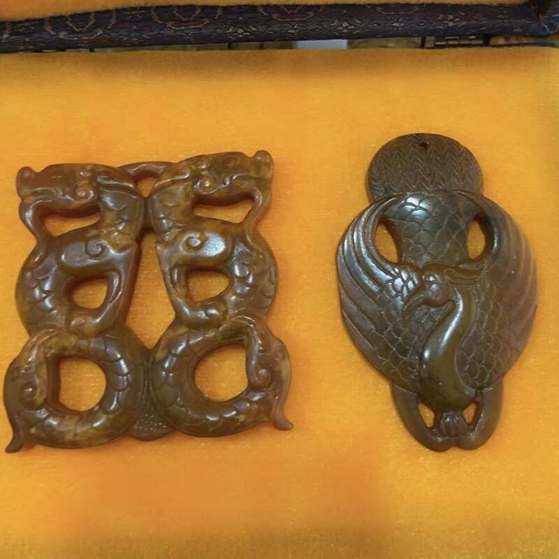 直播供货仿古做旧工艺品岫玉做旧 古风配饰 福字吉祥套盒玉牌批发|undefined