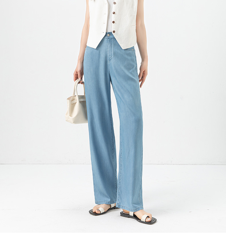 Quần jean nữ ống rộng dáng suông chất Tencel mỏng nhẹ mùa hè — Xanh nhạt chín điểm (85208-1) chi tiết 4