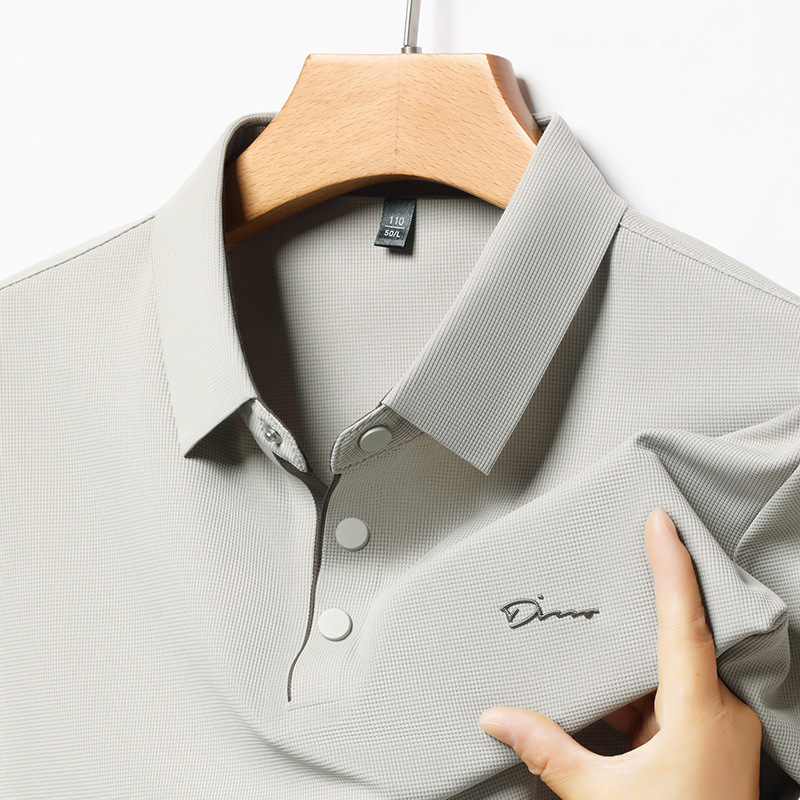Men's ice-cool short-sleeve polo shirt with a collar, featuring a heat-sealed letter logo, available in multiple colors, breathable and cool for summer, suitable for business casual wear