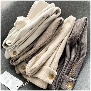 WAN Year Good Edition Autumn and Winter BI Stock!Simple versatile real wearing oblique texture woolen woolen woolen pants straight pants female