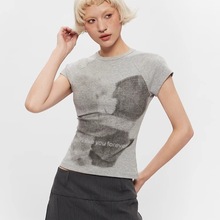 260克随心裁美式潮牌圆领复古短袖T恤女夏季辣妹紧身上衣潮代发