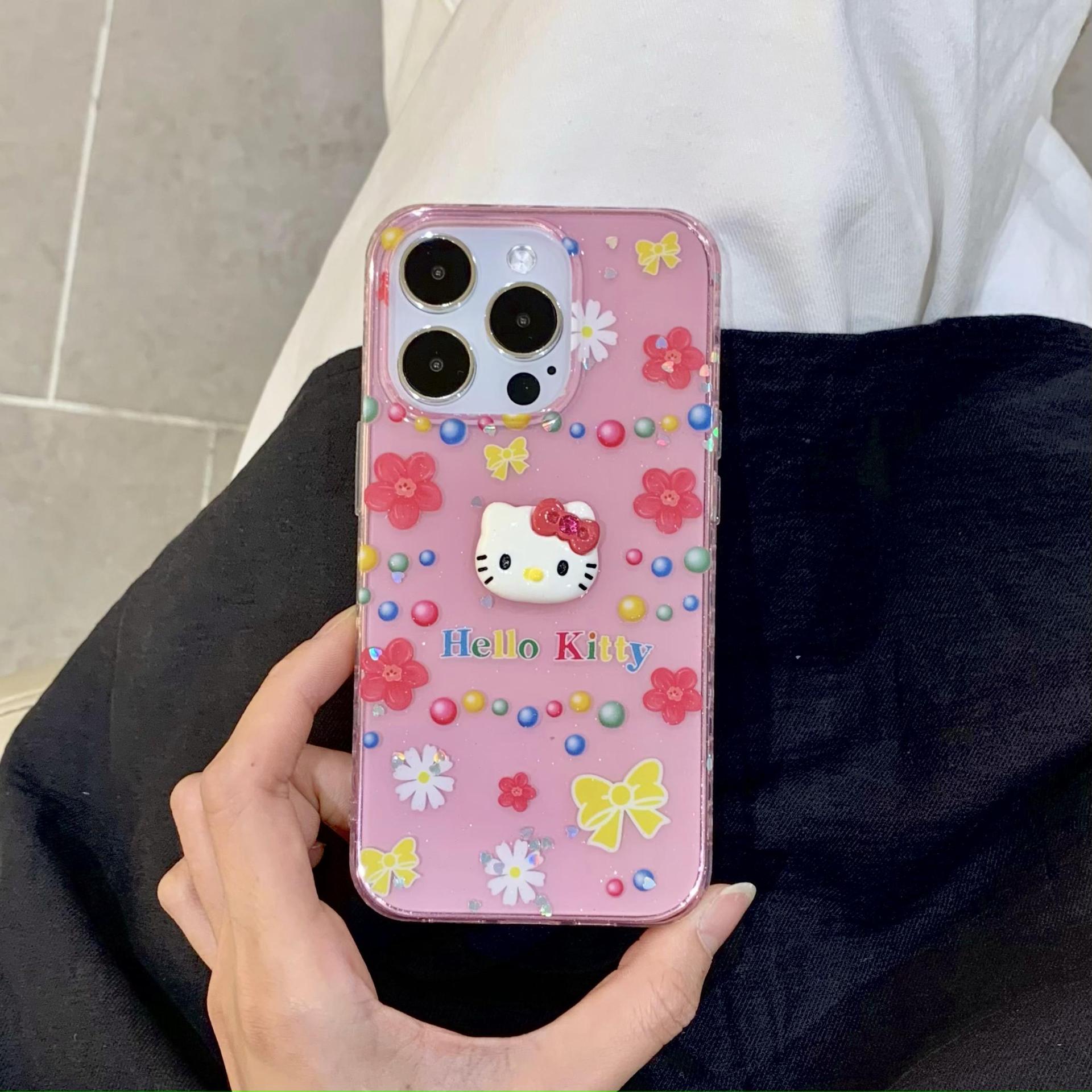 Chica corazón tridimensional KT gato para Apple 15Pro/16Pro funda para teléfono móvil 14ProMax flor 13/14 hembra 16