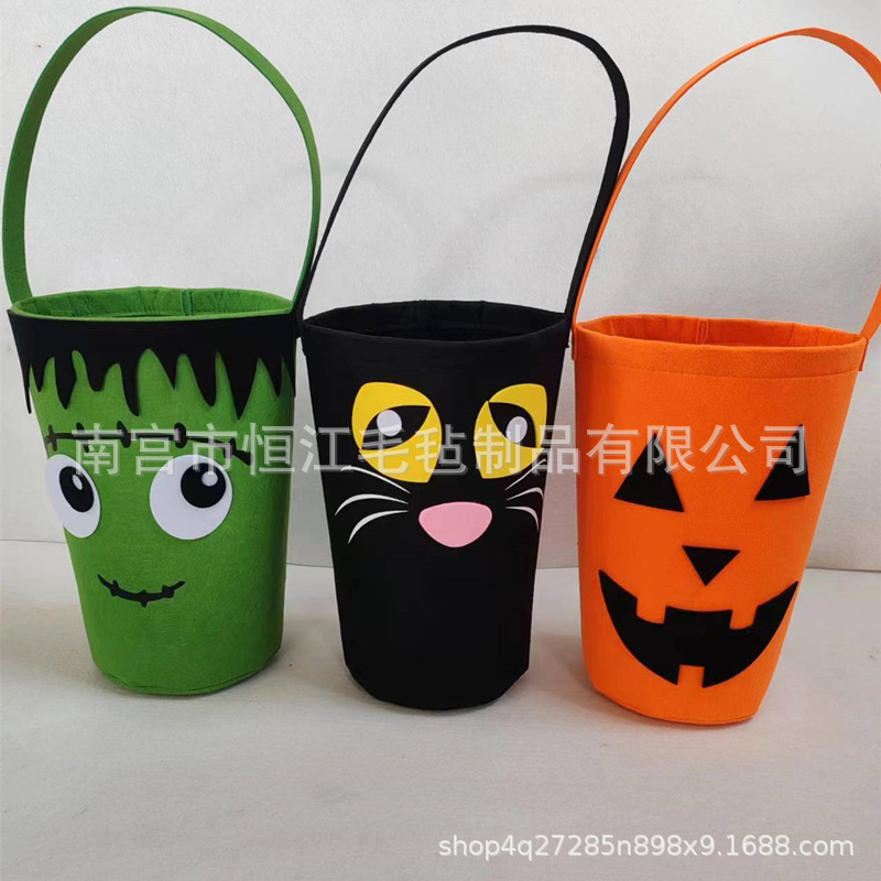 跨境万圣节毛毡收纳桶大容量卡通手提桶儿童派对复活节糖果收纳包
