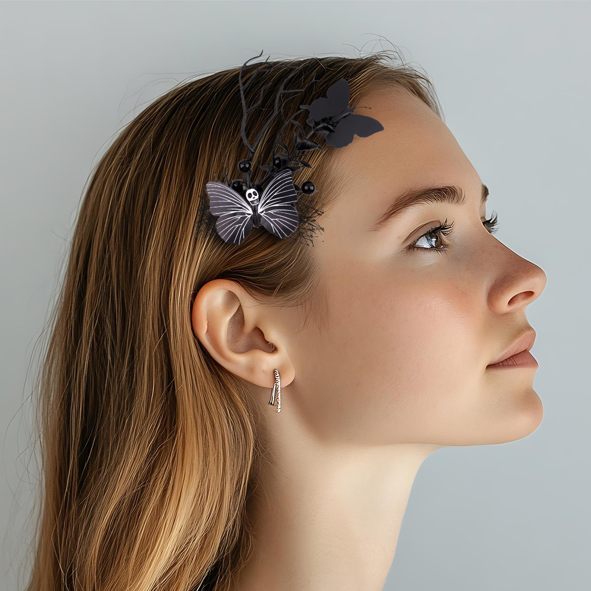 Nueva horquilla de Halloween, malla, mano fantasma, pinza BB, fiesta del festival fantasma, clip lateral de telaraña, tocado de mariposa negra, horquilla