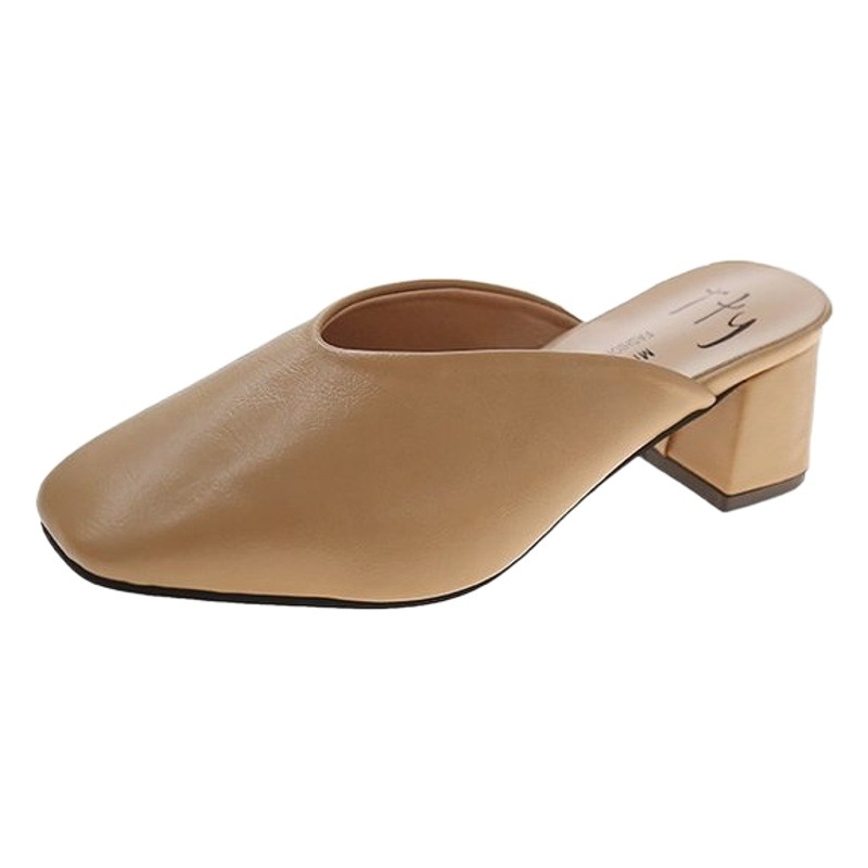 Pantuflas Baotou para mujer, estilo verano 2025, punta cuadrada, tacón medio, estilo coreano, pantuflas tipo mule para damas.