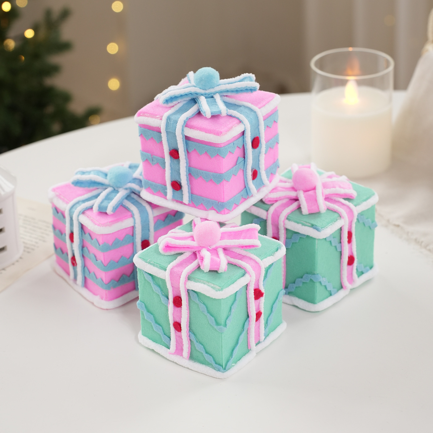 Cajas de regalo de color transfronterizas decoración navideña decoración de tela espuma decoración de escritorio props de atmósfera de vacaciones
